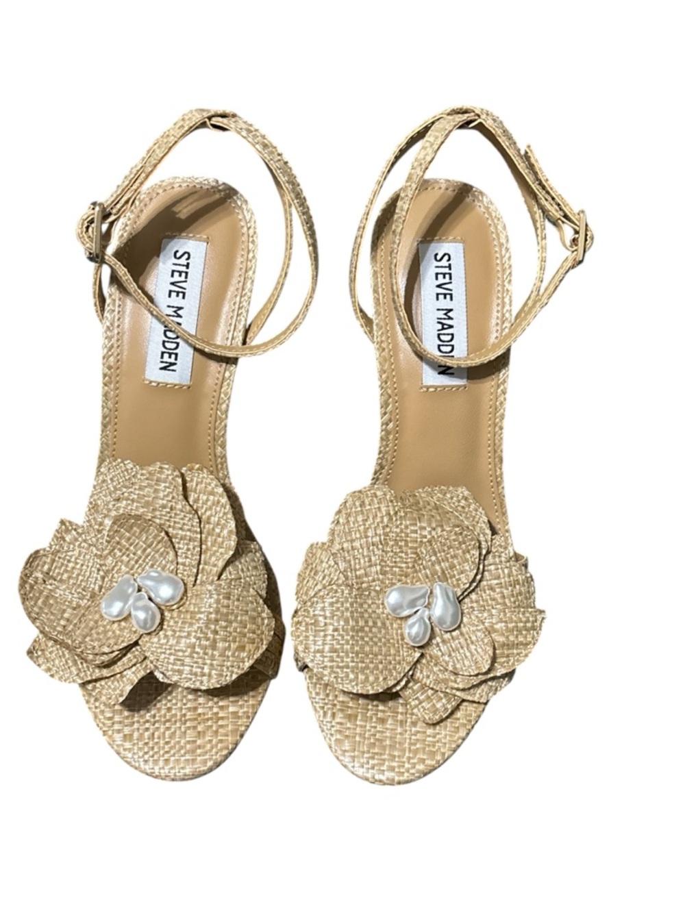 Steve Madden Excite Raffia Floral High Heel Stiletto Sandals